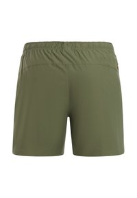 Olijfgroene zwembroekjes van lichtgewicht, sneldrogende stof. Voorzien van een elastische tailleband en een minimalistisch ontwerp zonder zichtbare hardware.