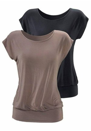 LASCANA 2 PACK - Basic T-shirt - taupe   schwarz