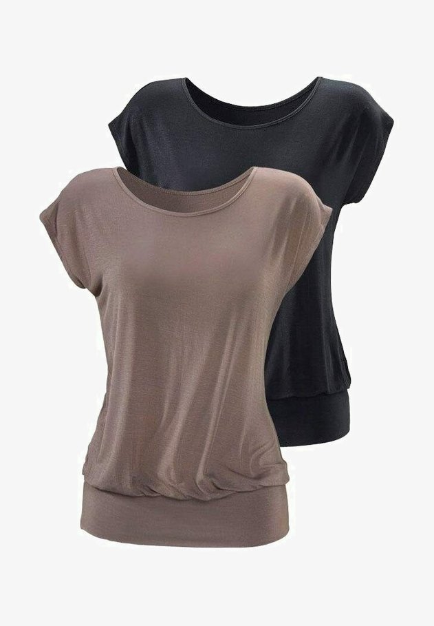 LASCANA 2 PACK - Basic T-shirt - taupe schwarz