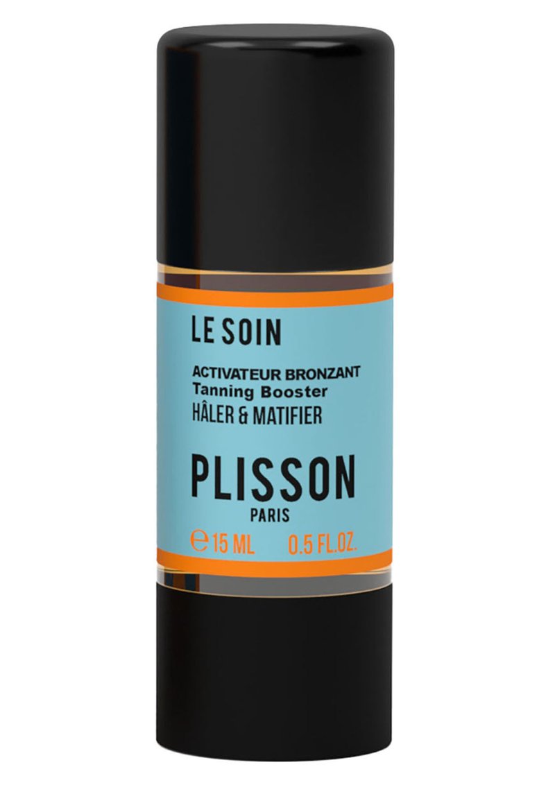 Contenitore cilindrico nero con etichetta turchese, dettagli dorati e tappo nero; il testo include il nome del prodotto e il volume (15 ml).