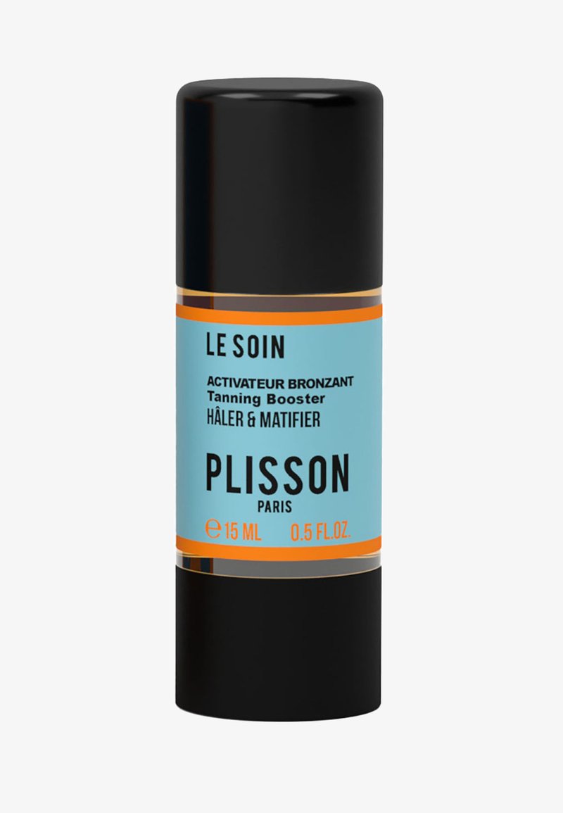 Contenitore cilindrico nero con etichetta turchese, dettagli dorati e tappo nero; il testo include il nome del prodotto e il volume (15 ml).