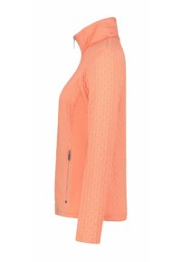Oranje ritsjack met een textuurpatroon op het lichaam, een gladde bovenkraag en zijzak. Lange mouwen en een rechte zoom ontwerp.