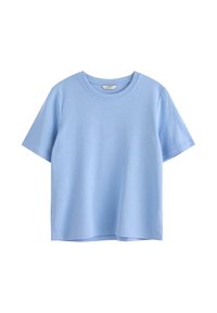 Lichtblauw T-shirt met korte mouwen, gemaakt van gladde katoenen stof. Heeft een ronde halslijn en een relaxte pasvorm zonder zichtbare patronen of accenten.