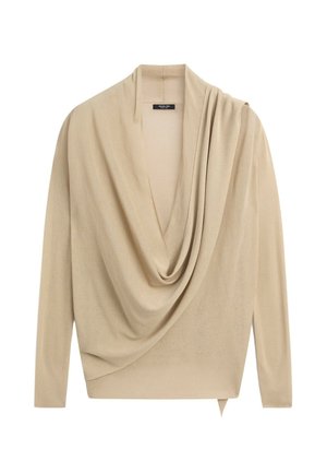 Massimo Dutti, DRAPED WRAP-FRONT KNIT CARDIGAN - Vest - sand
