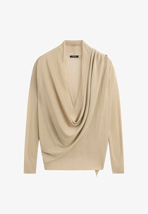 Massimo Dutti, DRAPED WRAP-FRONT KNIT CARDIGAN - Vest - sand