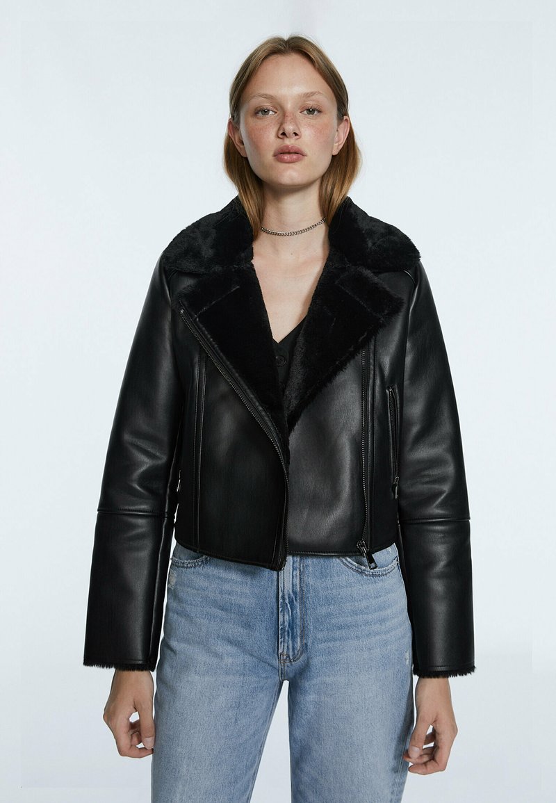 Stradivarius DOUBLEFACE Veste en similicuir black/noir ZALANDO.FR