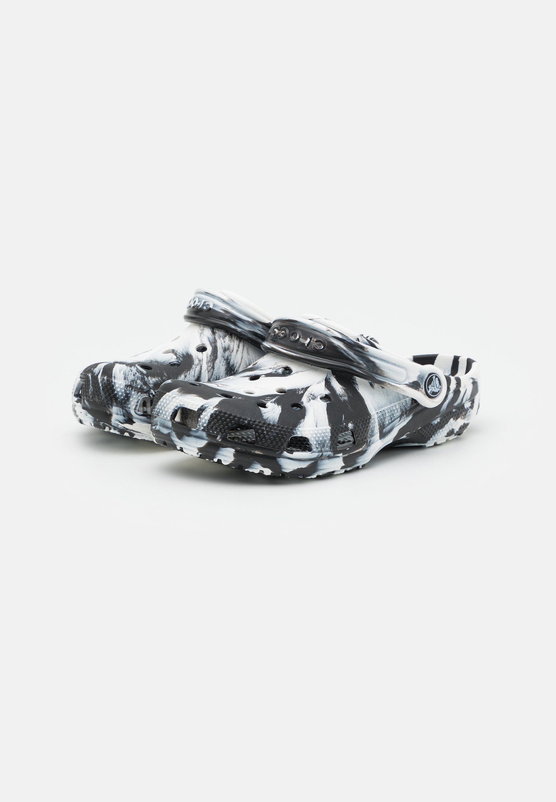 marble crocs black and white