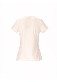 Witte T-shirt met korte mouwen, gemaakt van zacht materiaal met een slim fit silhouet en een ronde hals. Soepele textuur, minimalistisch ontwerp.