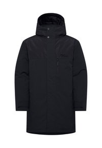 Giacca isolante nera con colletto alto, tasca sul petto con zip e chiusura a scatto. Realizzata in materiale testurizzato e resistente all'acqua.