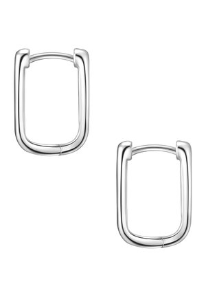 Srebrne naušnice u obliku prstena s pravokutnim oblikom, s glatkom završnom obradom i zaobljenim rubovima za moderan, minimalistički dizajn.