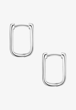 Zilveren oorringen met een rechthoekige vorm, voorzien van een gladde afwerking en afgeronde randen voor een modern, minimalistisch ontwerp.