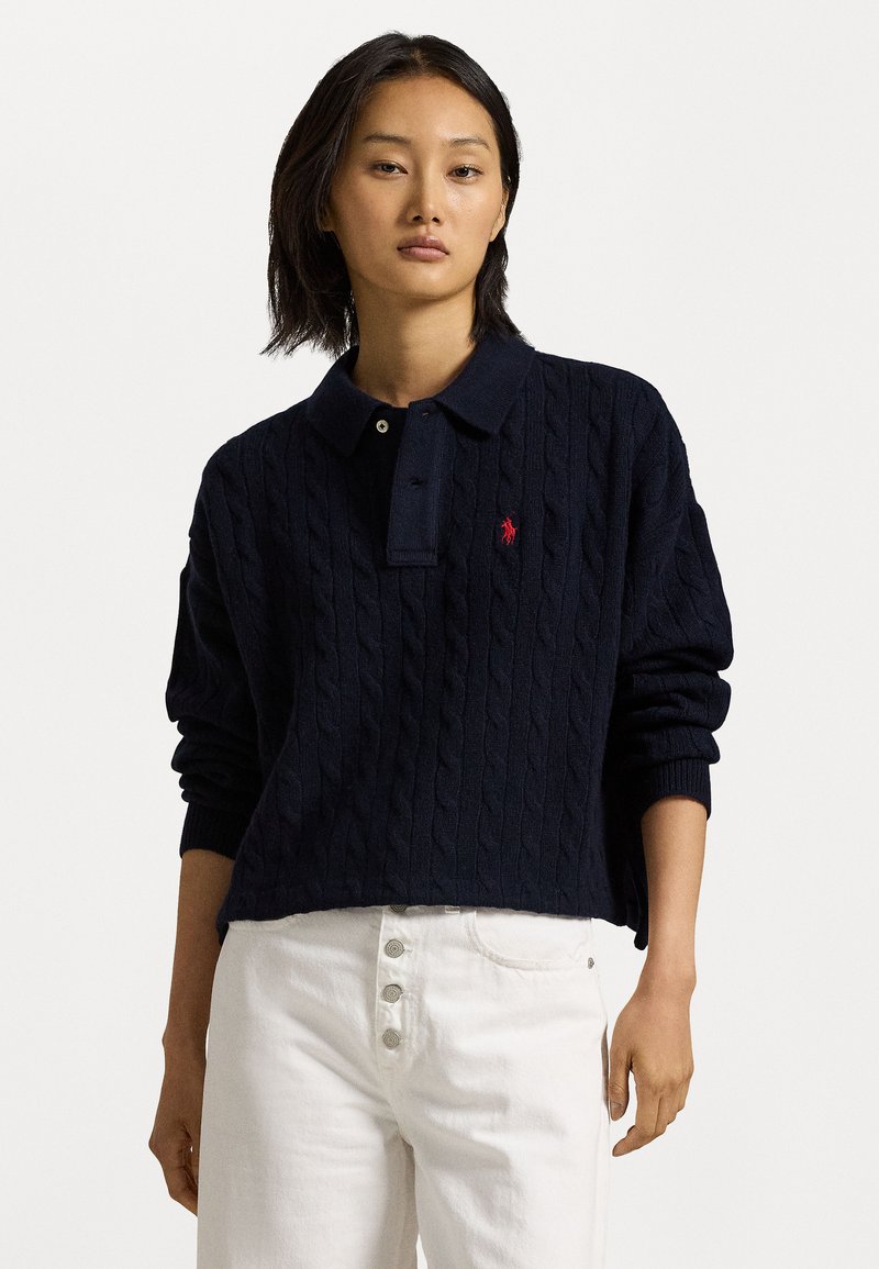 Polo Ralph Lauren - CABLE WOOL CASHMERE POLO SHIRT - Vesta - hunter navy, Povećaj