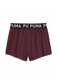 Burgundia värvi bokserid musta elastse vööga, millel on valged "PUMA" tähised. Sile tekstuur, vabalt asetsev stiil, mugavuse tagamiseks elastne vöö.