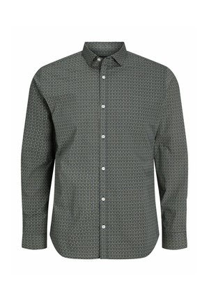 Tumša krāsa ar ģeometrisku rakstu, ar garām piedurknēm. Aprīkots ar klasiski apgriezta apkakli un priekšējo pogu aizdari. Izgatavots no viegla auduma.