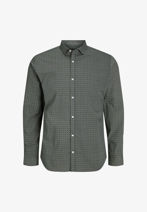 Tumša krāsa ar ģeometrisku rakstu, ar garām piedurknēm. Aprīkots ar klasiski apgriezta apkakli un priekšējo pogu aizdari. Izgatavots no viegla auduma.