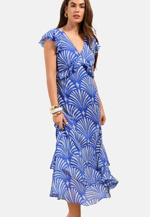 Friends Like These, PETITE FIT - RUFFLE SLEEVE V-NECK MIDI DRESS . - Rochie maxi - blue