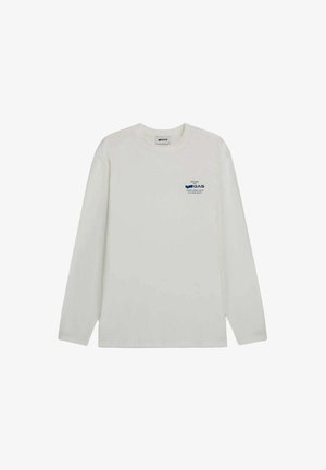 T-shirt a maniche lunghe bianco realizzato in cotone, con un logo stampato blu nella zona del petto sinistro e una vestibilità rilassata.