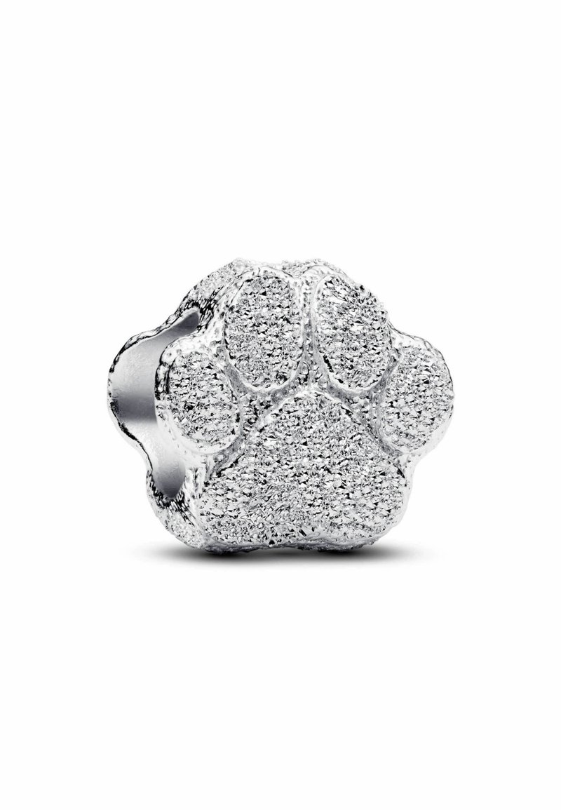 Charm in argento a forma di impronta di zampa di cane, incastonato con piccoli cristalli scintillanti, con un centro cavo per il threading.