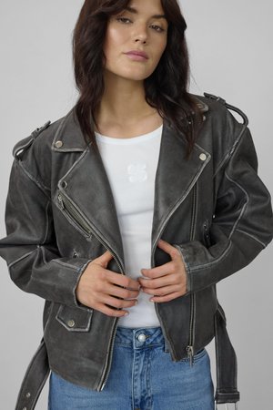 My Essential Wardrobe Lederjacke - medium grey retro wash
