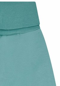 Türkise Sportleggings mit einem breiten gerippten Bund; glattes, dehnbares Material mit einer weichen Textur, keine sichtbaren Muster oder Beschläge.