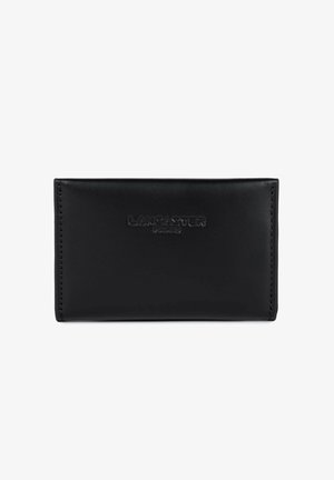 Porte-cartes en cuir noir rectangulaire avec le logo "LANCASTER PARIS" embossé, centré sur le devant.