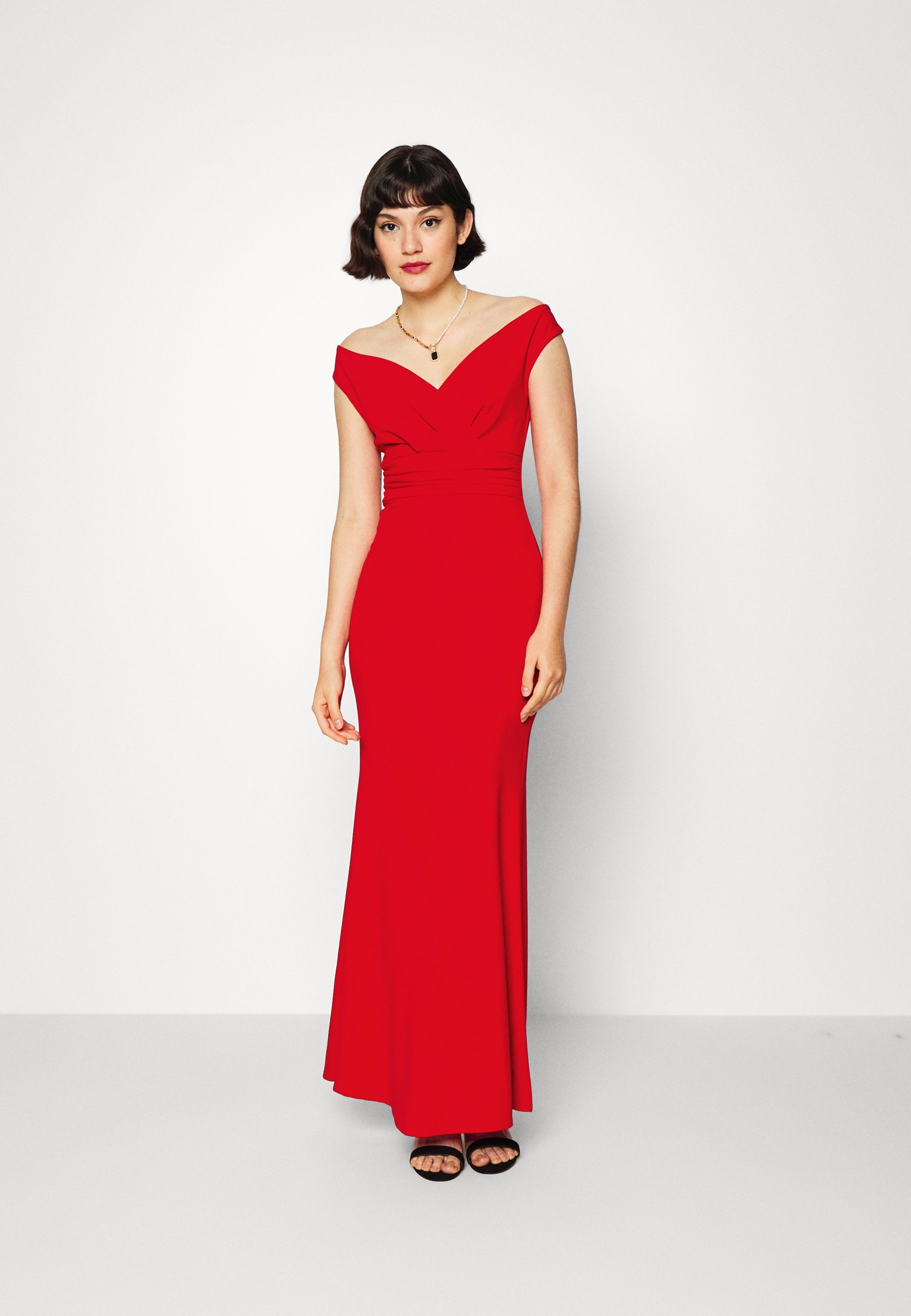 red off shoulder maxi dress