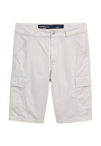 Ljusgrå cargoshorts tillverkade av bomullsblandat tyg. Har sidofickor och en vanlig passform. Storlek M-tag synlig på midjebandet.