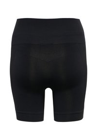 Sorte sømløse cykelshorts med høj talje og ribstrikkede detaljer på linningen og det øverste lår.