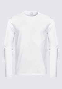 Witte longsleeve t-shirt van katoen. Heeft een ronde hals, een gladde textuur en een strakke pasvorm met minimale stikseldetails.