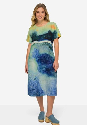 LAURASØN A-LINE LANDSCHAFTS PRINT RUNDHALS  HALBARM - Vapaa-ajan mekko - navy blue
