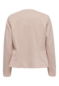 Blazer rose clair pour femme à manches longues avec une texture côtelée horizontale subtile, vu de dos.