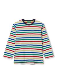 Dlouhý rukáv tričko krémové barvy s barevnými horizontálními pruhy (červená, zelená, modrá, žlutá). Disponuje námořnickým límečkem a malým logem na hrudi.
