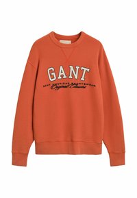 Oranje sweatshirt van een katoenmix, met een ronde hals en geribde manchetten. Aan de voorkant staat het "GANT"-logo in contrasterende kleuren.