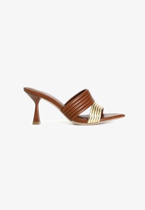 CAFèNOIR, Mules med hæl - brown leather-gold