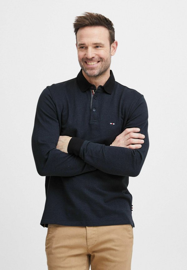 FQPETER two tone polo pique LS - Long sleeved top - dark denim