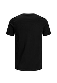 Schwarzes Baumwoll-T-Shirt mit Rundhalsausschnitt, kurzen Ärmeln und glatter Textur. Es hat eine einfarbige Darstellung ohne sichtbare Muster oder Akzente.
