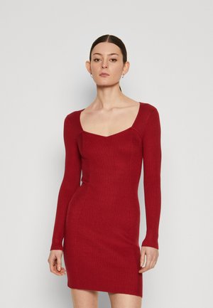 LONG SLEEVE SWEETHEART MINI SWEATER DRESS - Etuikjole - red