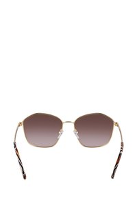 Ochelari de soare din metal auriu cu lentile graduat octogonale. Brațe texturate cu model închis și suporturi pentru nas transparente. Design clasic cu accente contemporane.