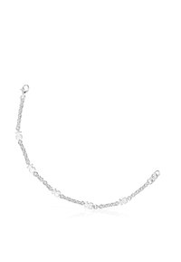 Pulsera de cadena de plata con formas abstractas intercaladas. Los eslabones tienen una textura suave y un acabado pulido. Cierre de langosta seguro.