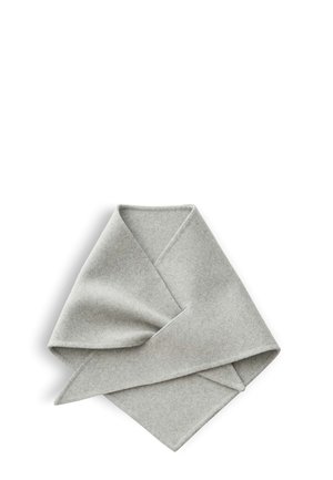 Lichtgrijze vilten sjaal netjes gevouwen op een witte achtergrond die een zachte textuur en schone randen laat zien.