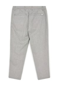 Graue Hose aus strukturiertem Stoff mit geradem Schnitt. Verfügt über zwei Gesäßtaschen und Gürtelschlaufen. Glatte Taillenverarbeitung.