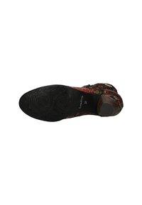 Scarpa con tacco multicolore con motivo floreale, suola in gomma nera con dettagli in rilievo e punta arrotondata. Taglia 37 stampata.