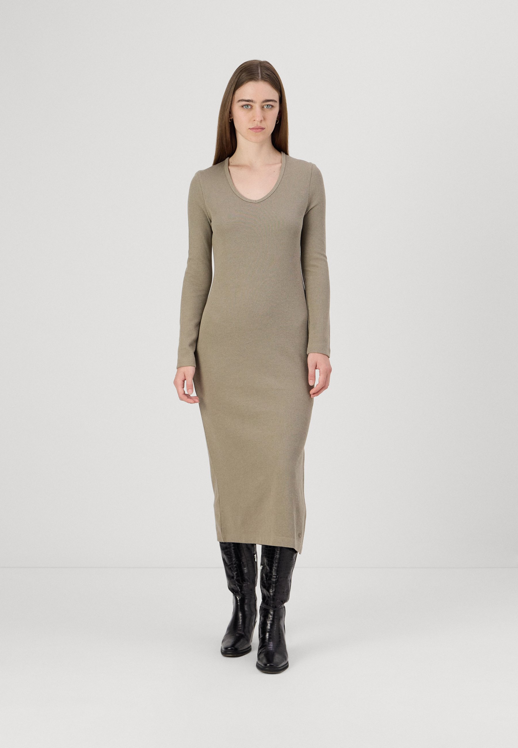 Calvin Klein Jeans V-NECK DRESS - Jumper dress - brindle/dark green -  Zalando.co.uk