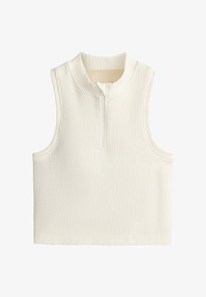 OYSHO, SLEEVELESS SEAMLESS RIB TANK TOP WITH HALF-ZIP - Débardeur - pale ecru