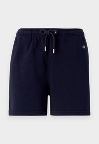 Navyblaue legere Shorts mit elastischem Bund und schwarzem Kordelzug, mit kleinem GANT-Logo an der rechten Hüfte.
