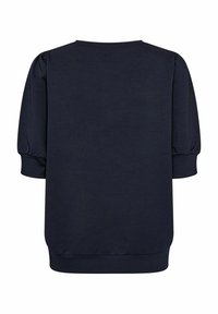 Felpa blu navy con maniche a sbuffo corte, collo rotondo e vestibilità comoda. Realizzata in tessuto morbido e testurizzato con polsini e orlo a costine.