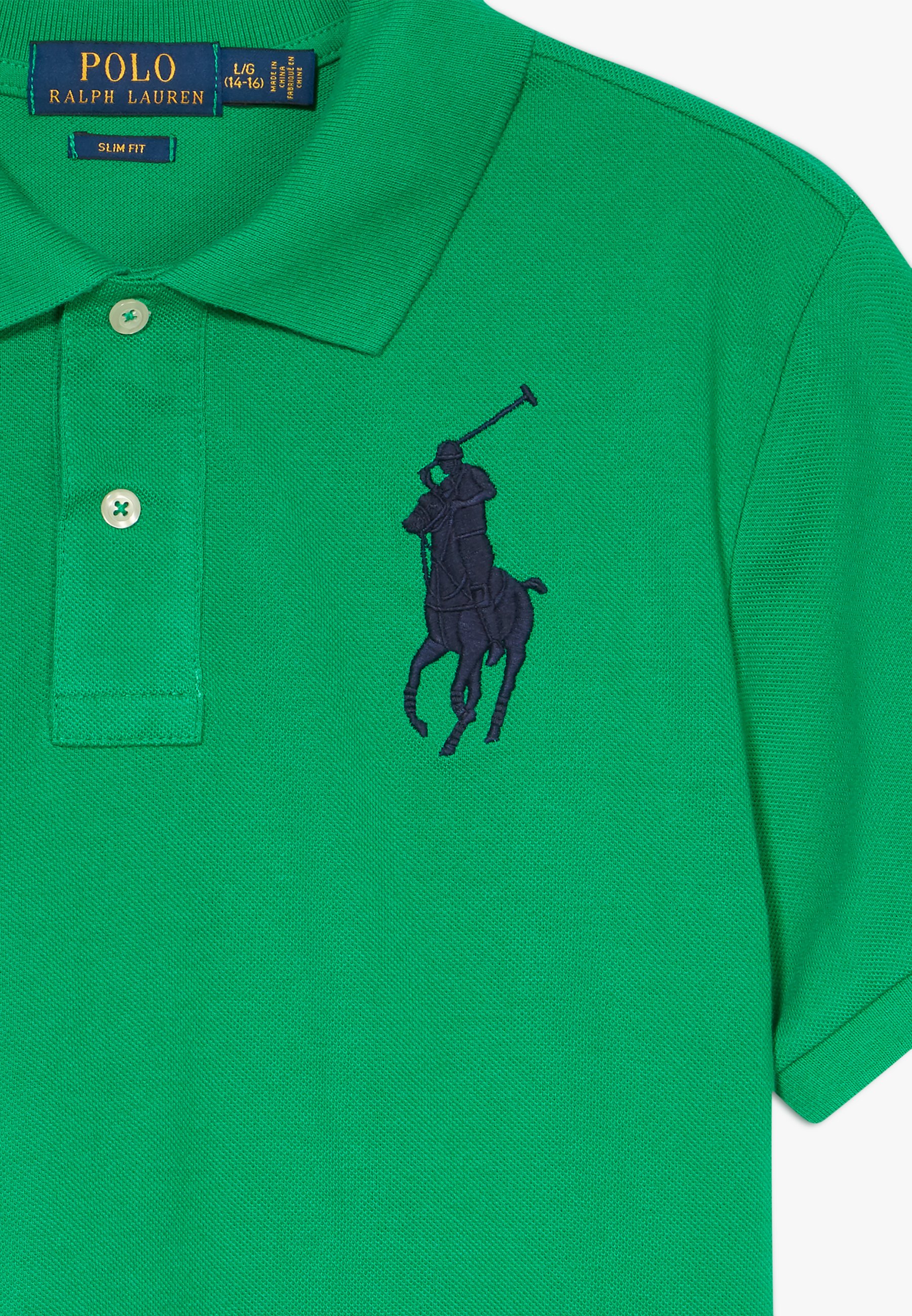 orange polo shirt with green horse