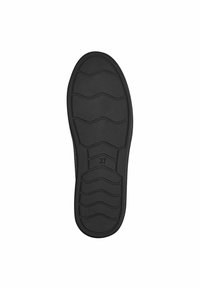 Suola di scarpa in gomma nera con un motivo testurizzato caratterizzato da scanalature ondulate. Taglia 37 stampata sul fondo. Bordo liscio e forma arrotondata.