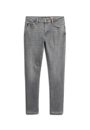 Grijze denim jeans met een slim fit, voorzien van een vijf-pocket ontwerp, riemlussen en een lichte vervaging langs de dijen. Schoon zoom, geen versieringen.
