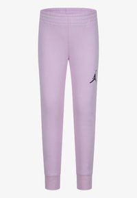 Pantaloni della tuta rosa con vita elasticizzata, polsini aderenti e logo Jumpman nero sulla coscia sinistra, realizzati in morbido tessuto misto cotone.